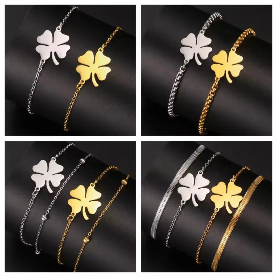 Double Layer Four Leaf Clover Bracelet