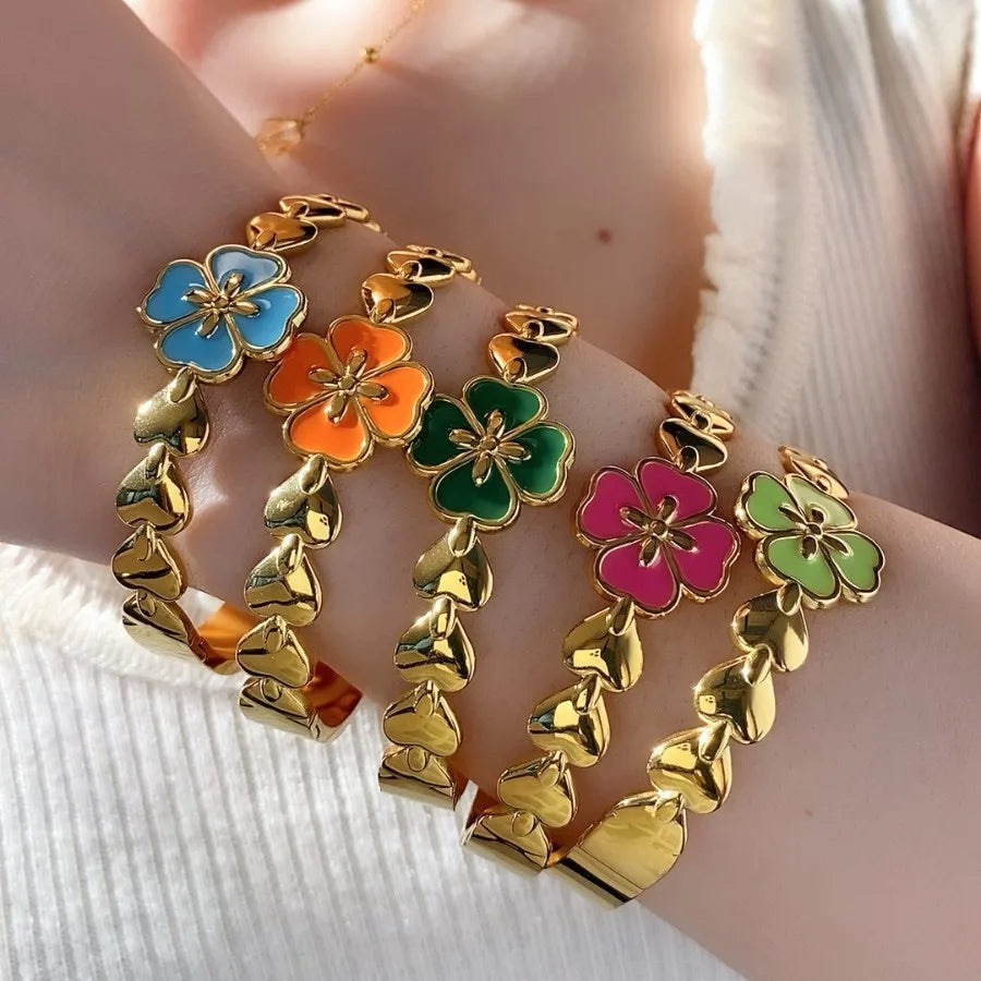 Stainless Steel Four Leaf Clover Bangle