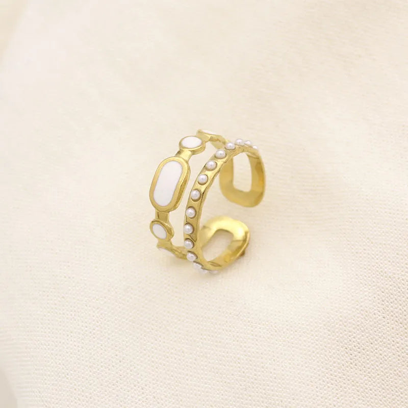 Leaf Enamel Stainless Steel Open Ring for Women Style 3