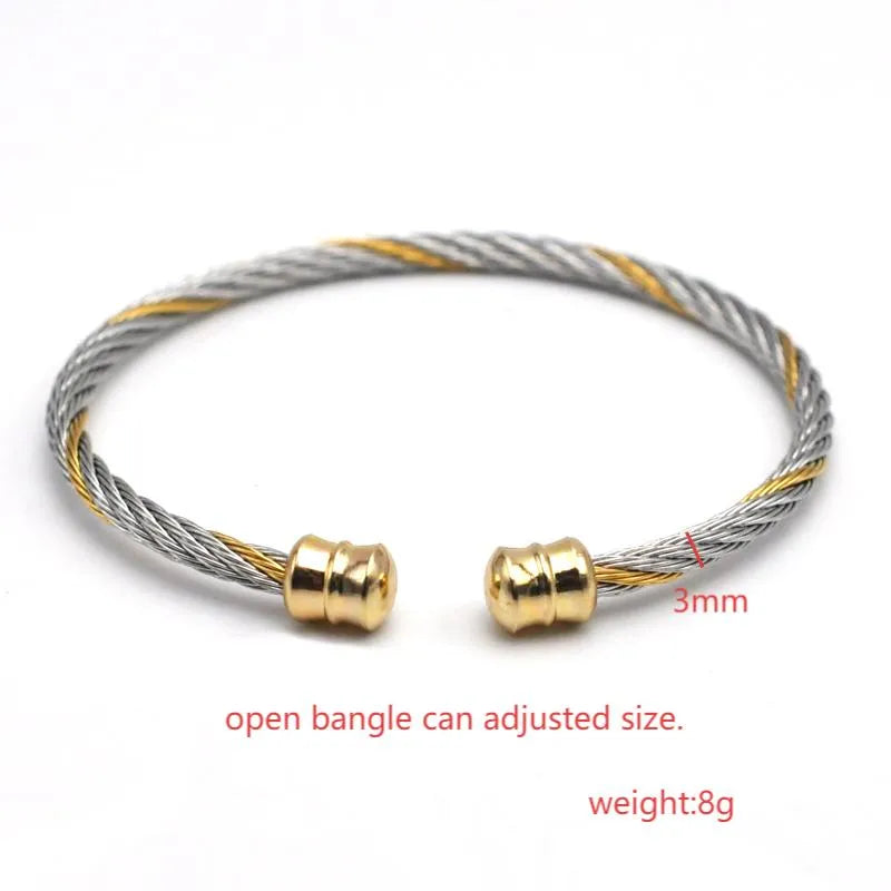 18K Gold Minimalist Wire Rope Bracelet Golden Head of Gold Between