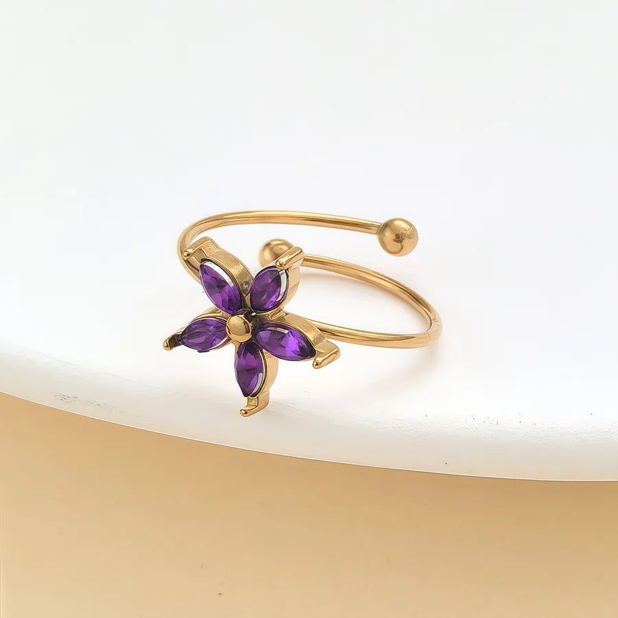 Zircon Heart & Flower Stainless Steel Ring JZ-25-09-015