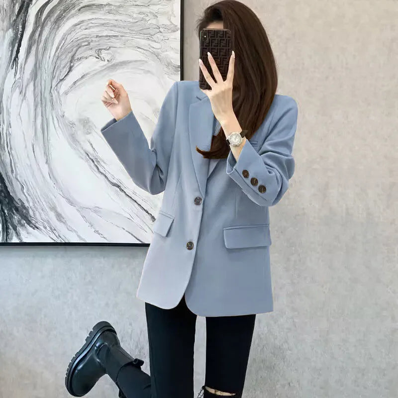 Women's Khaki Mid-Length Blazer Light Blue