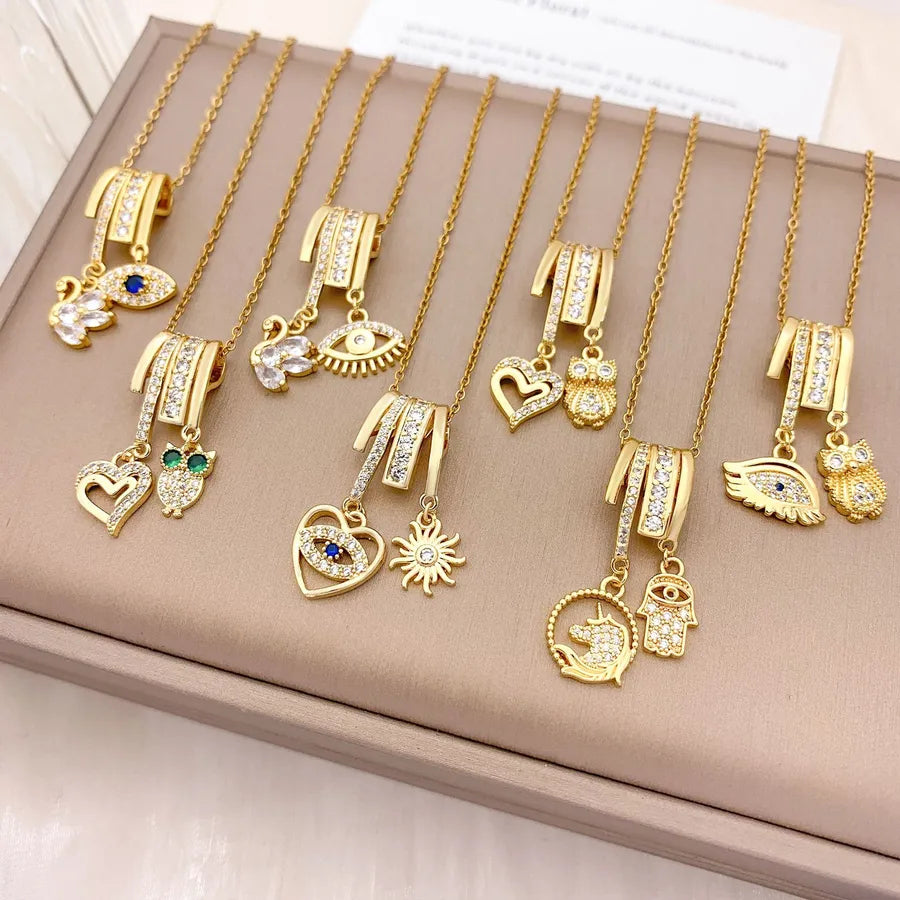 Gold Plated Heart & Eye Zircon Pendant Necklace