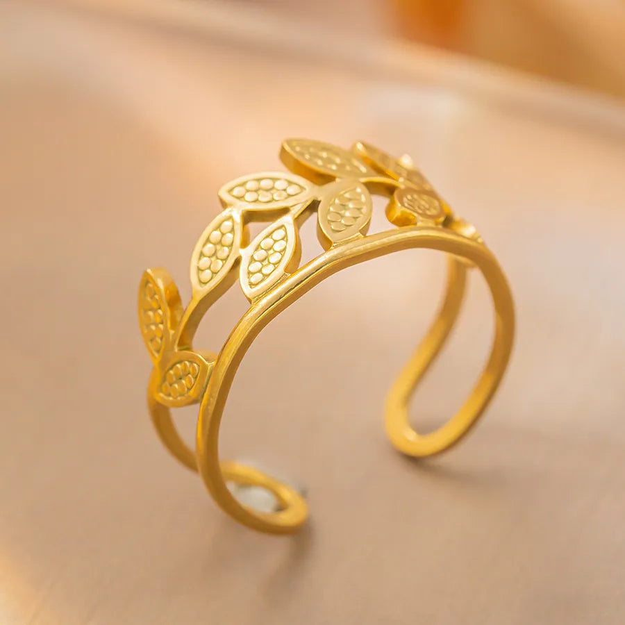 Gold Plated Geometric Titanium Steel Open Ring K109 Gold Ring Adjustable