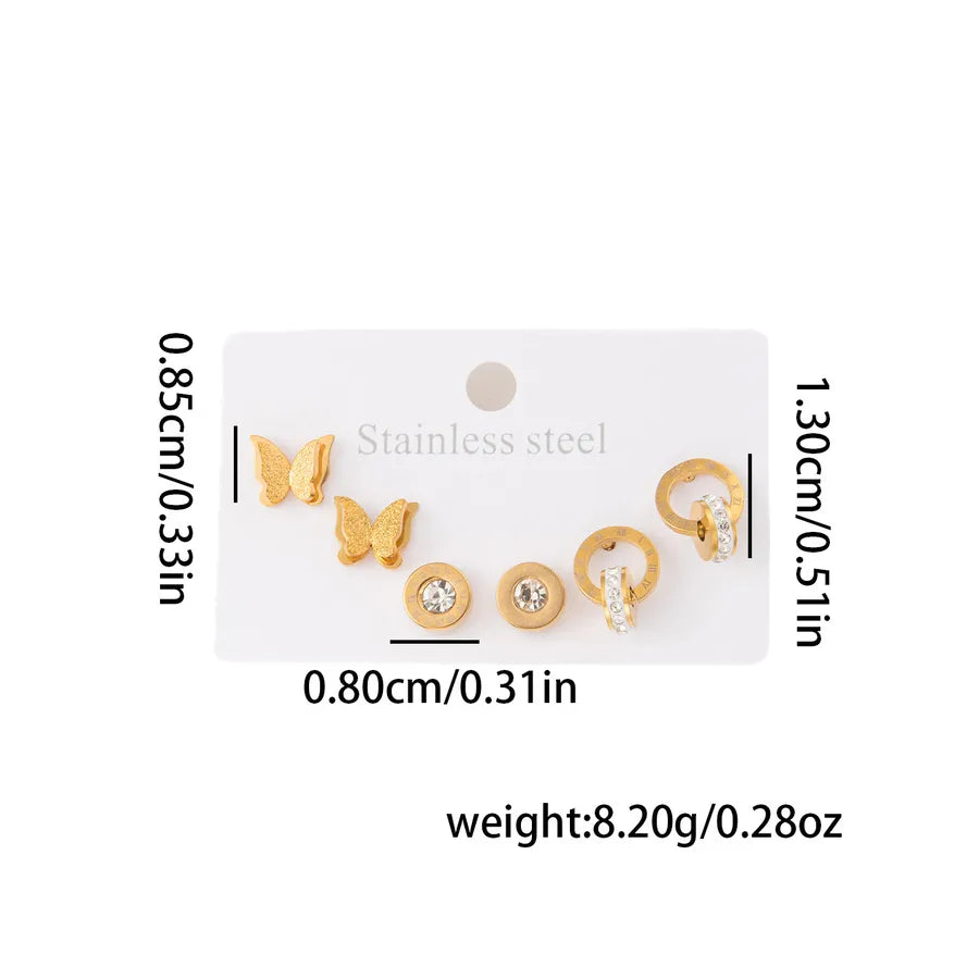 Titanium Steel Heart Earrings for Women Butterfly Zircon Earrings 0954