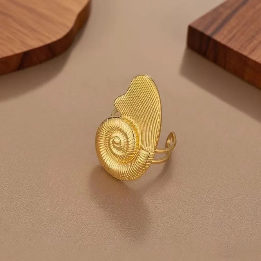 Hollow Seahorse Ring in Stainless Steel Z0164-Large Conch-Ring- Gold