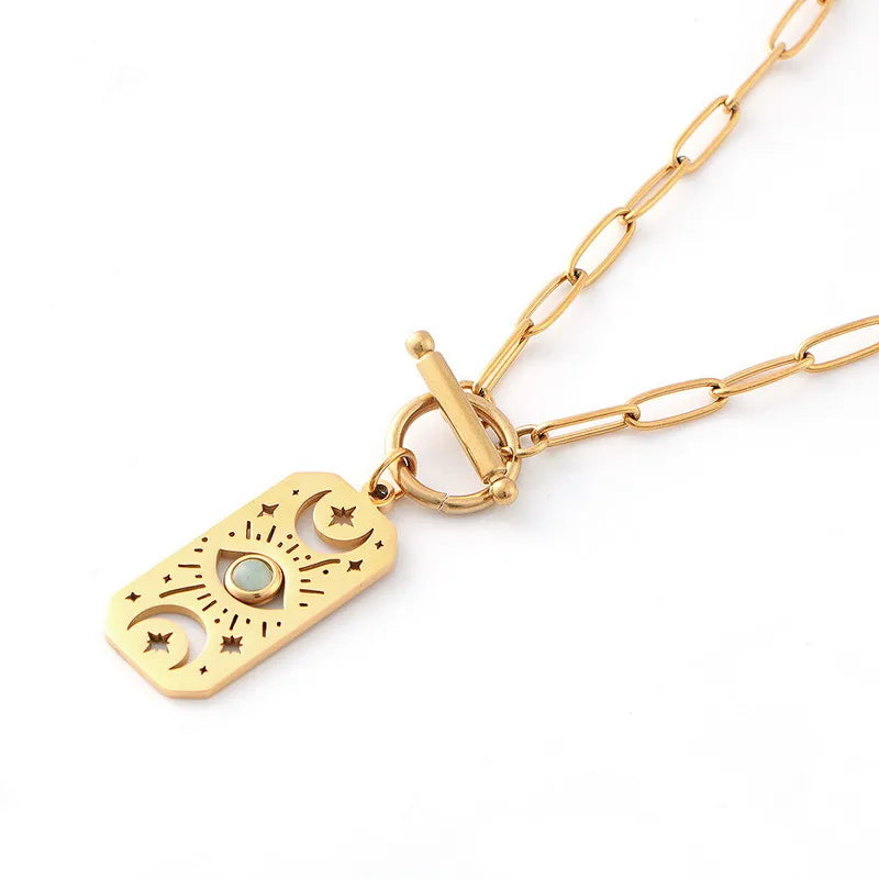 Retro Natural Stone Titanium Steel Necklace Gold