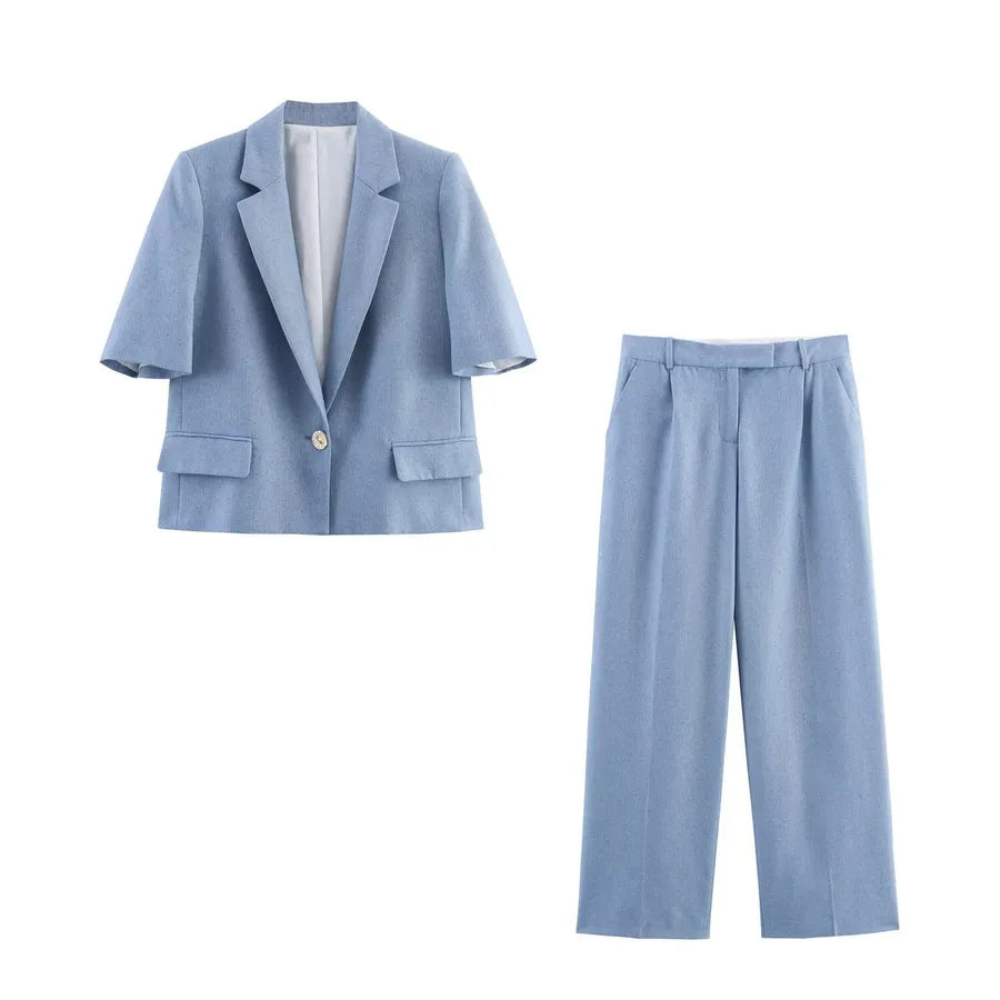 Women's Short Sleeve Blazer & Pleated Pants Set