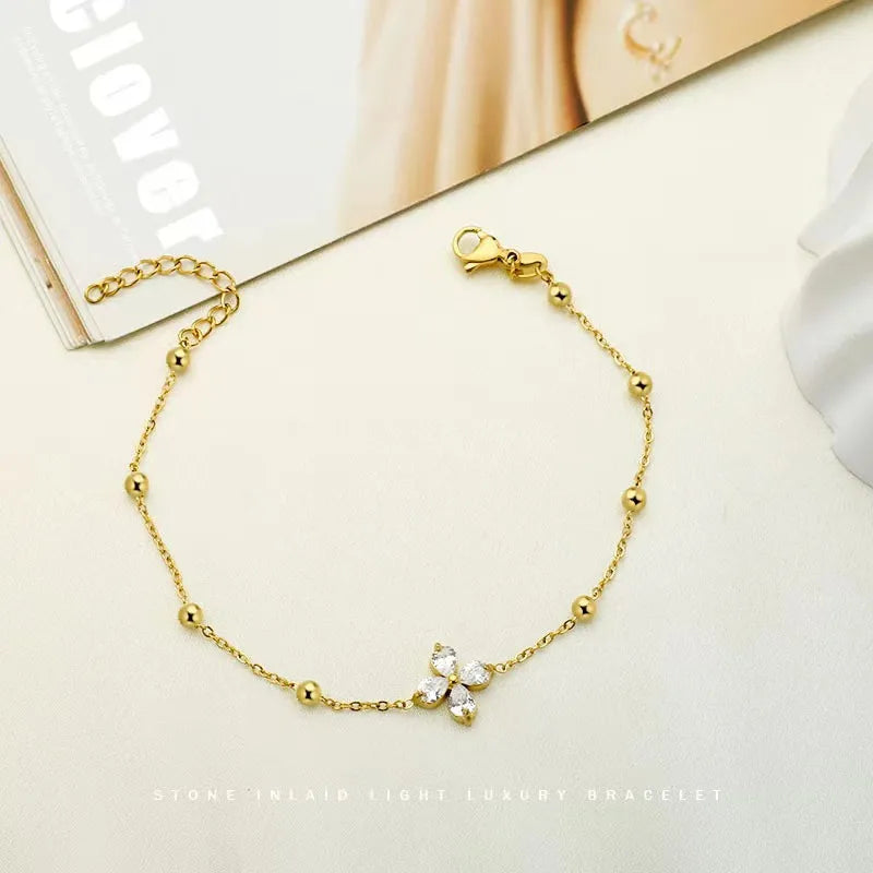 Four-Leaf Clover Zircon Titanium Bracelet