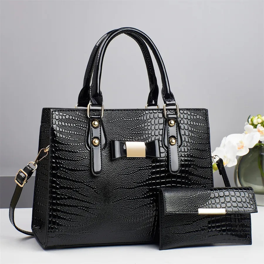 Large Capacity PU Crossbody Tote with Bow Detail