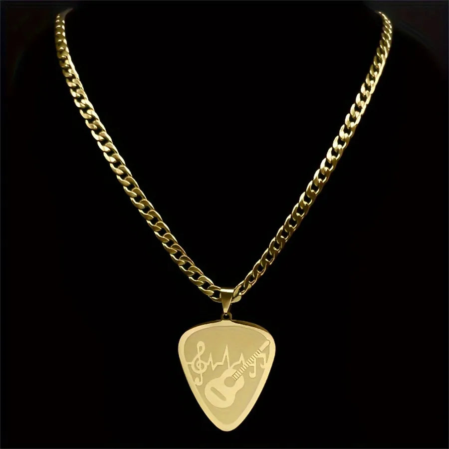 Stainless Steel Guitar Note Necklace for Men