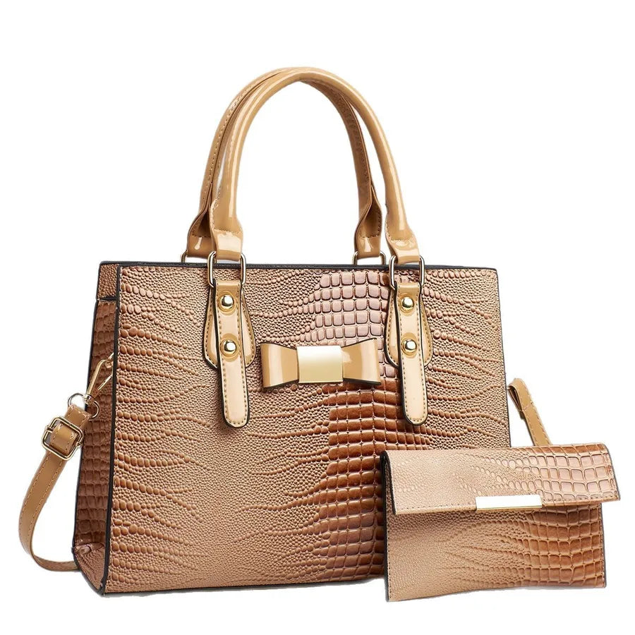 Large Capacity PU Crossbody Tote with Bow Detail