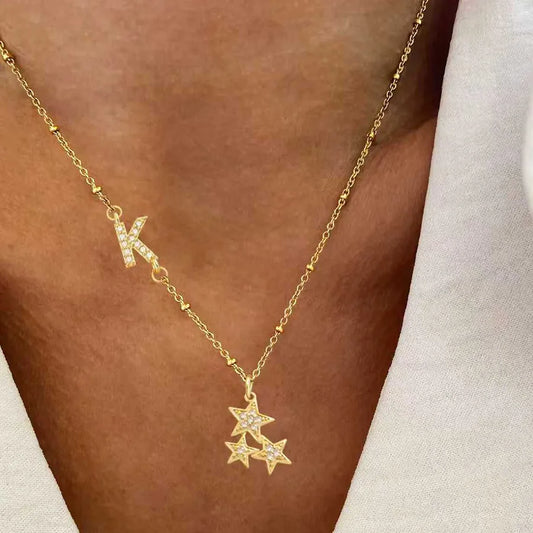 Gold Star Zircon Pendant Necklace for Women