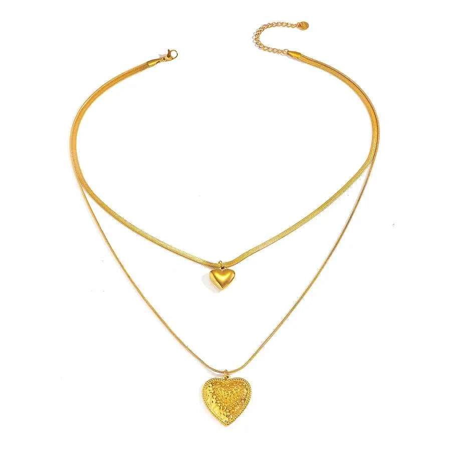 Double Layer Heart Pendant Necklace – Gold Plated