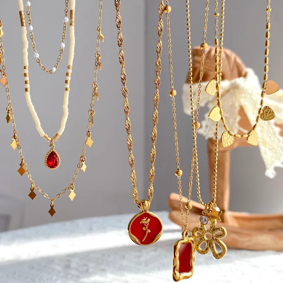 Gold Plated Titanium Steel Floral Geometric Necklace