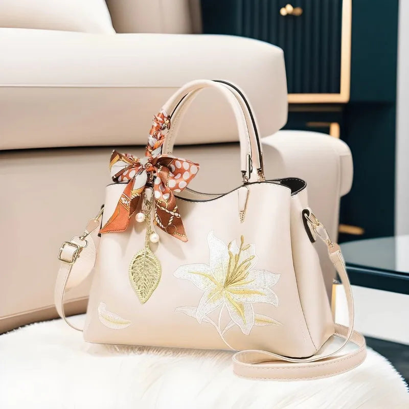 Embroidered Floral Shoulder Tote for Women