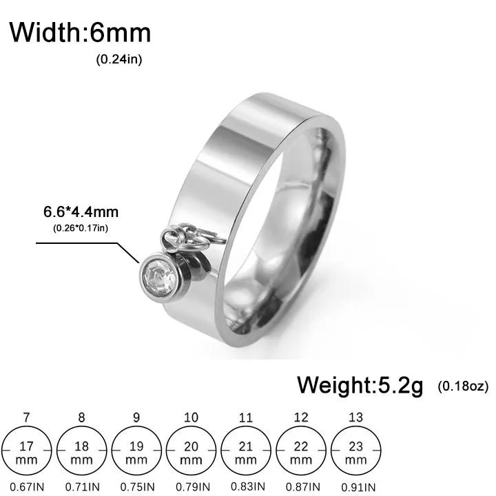 18K Gold Plated Stainless Steel Diamond Ring Steel Color