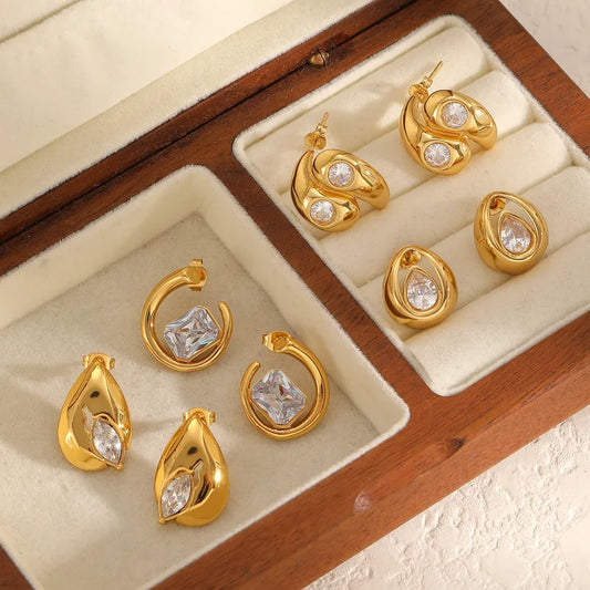 Asymmetric Geometric Diamond Stud Earrings