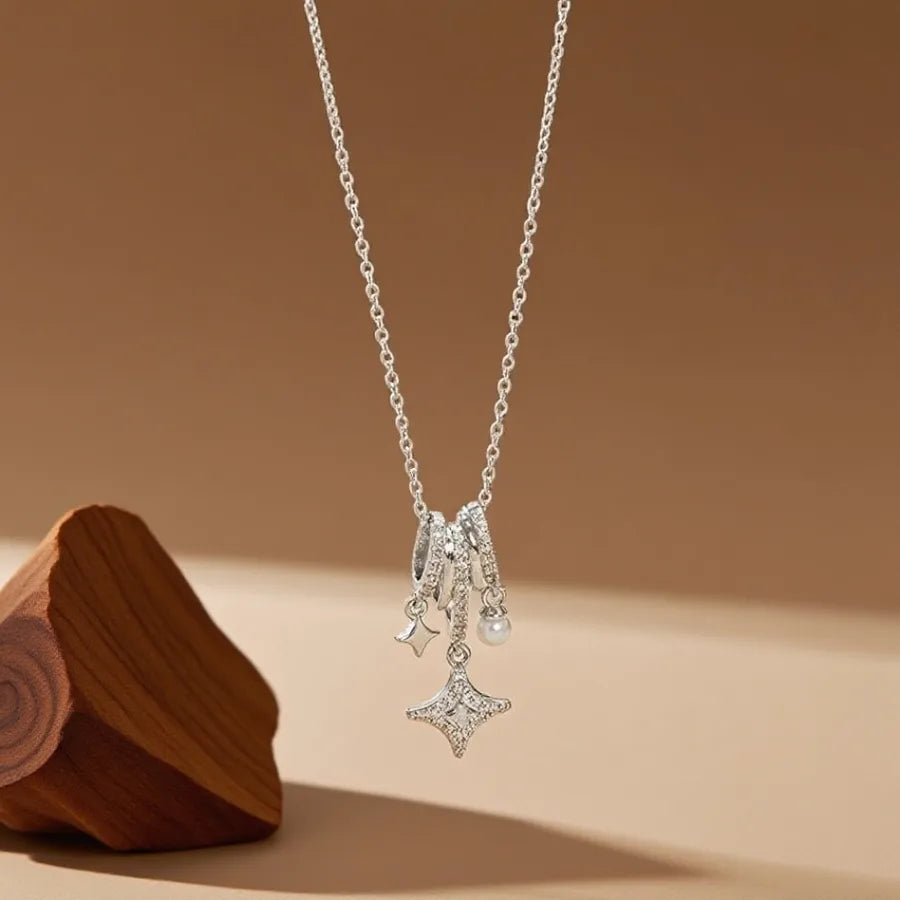 Geometric Titanium Steel Necklace for Women X08306 [Copper Pendant] Star Necklace - Silver