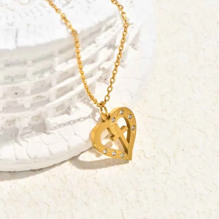 Red Heart Crown 18K Gold Plated Pendant Necklace
