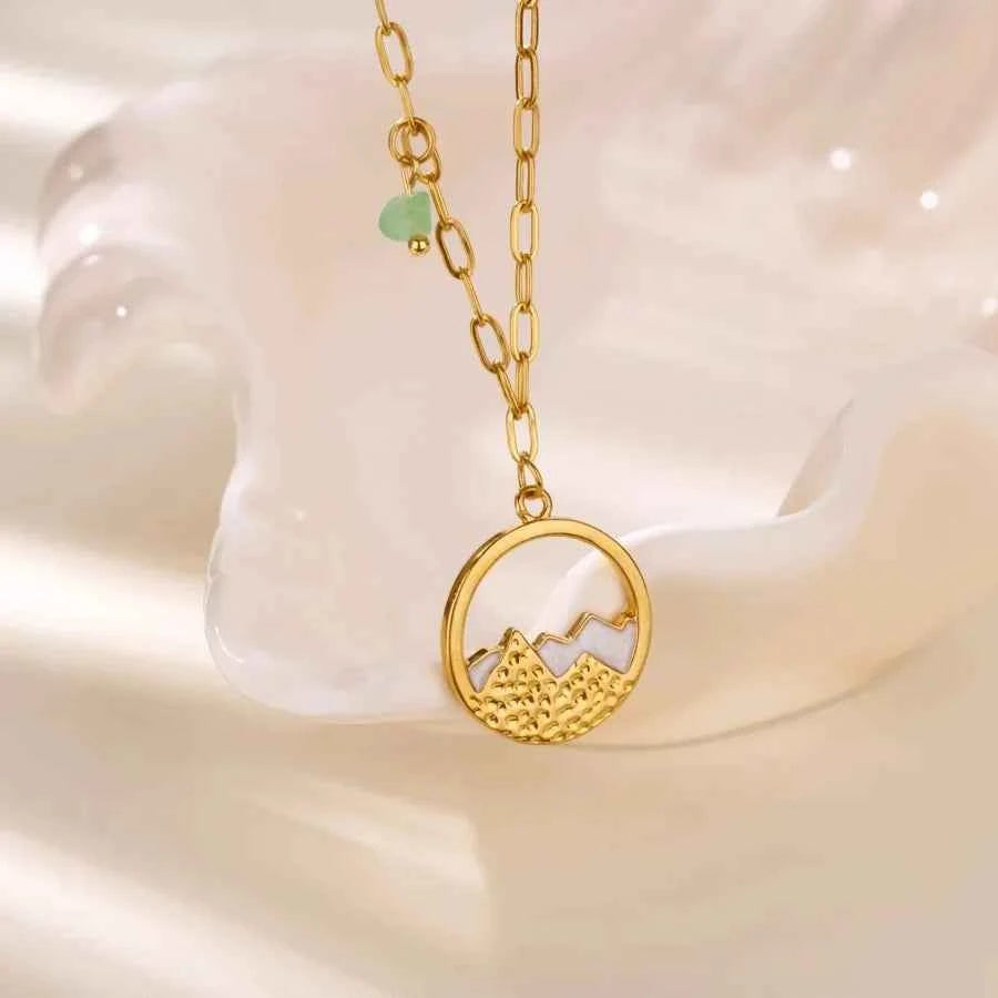 18K Gold Wave & Palm Tree Pendant Necklace
