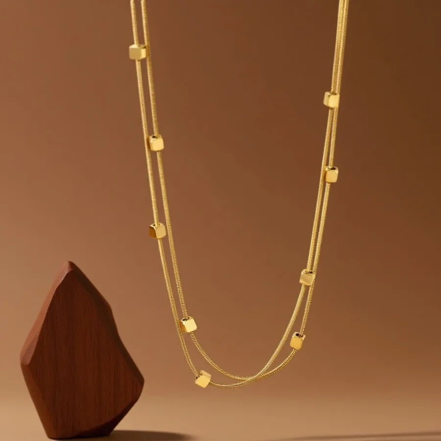 Double Layer Titanium Steel Heart Necklace X0352-Double Layer Square-Necklace- Gold