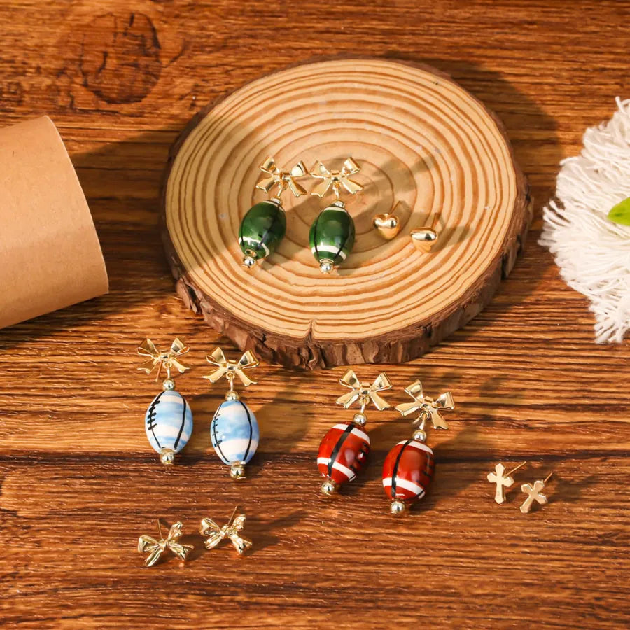 Hand-Painted Ceramic Rugby Earrings