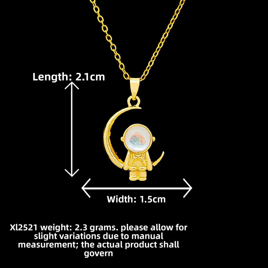 Butterfly & Whale Couple Pendant Necklace XL2521 Moon Aurora Stone Astronaut Necklace Gold