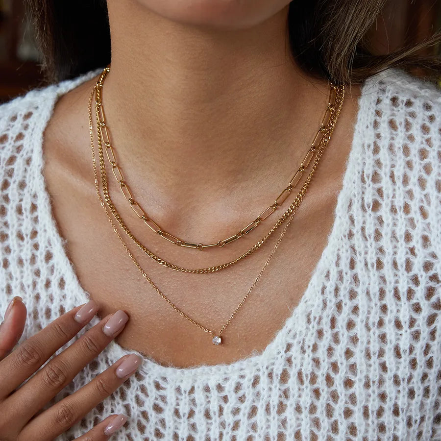 Triple Layer 18K Gold Heart Pendant Necklace