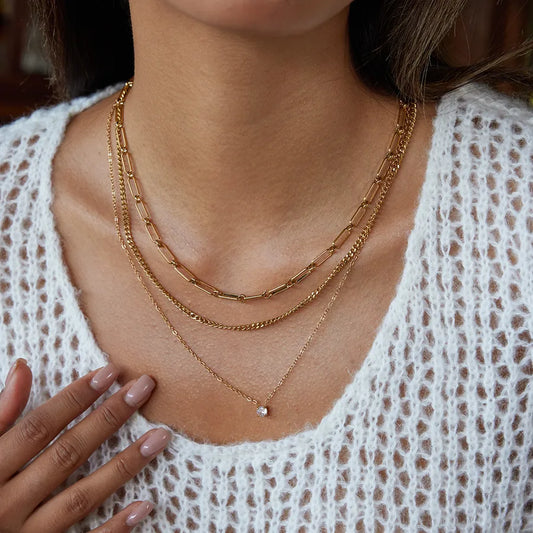 Triple Layer 18K Gold Heart Pendant Necklace