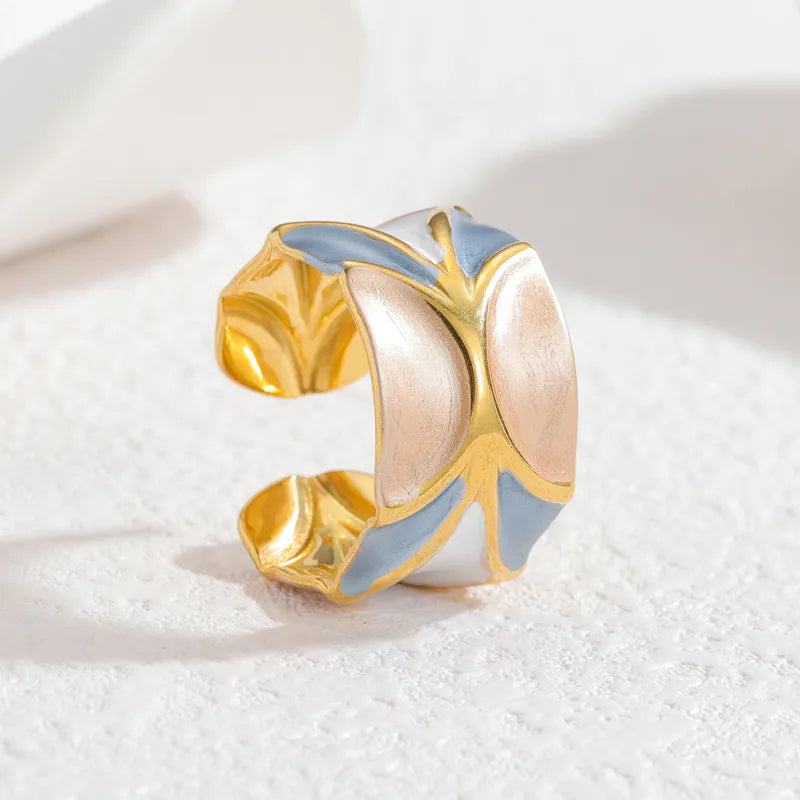 18K Gold Plated Enamel Stainless Steel Ring R881-grey