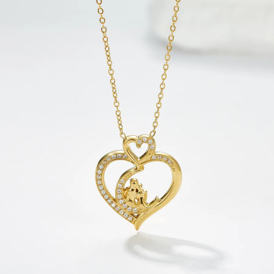 Titanium Steel Heart Necklace with Rose Detail N0456G Gold Couple Heart-shaped Necklace