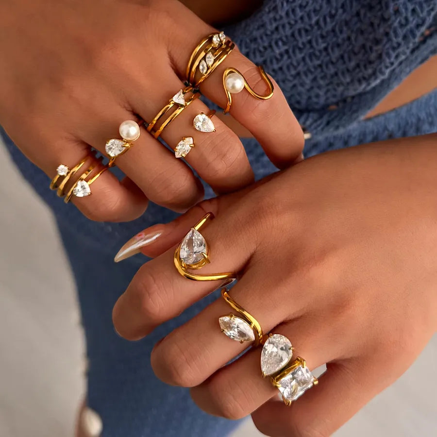 Boho 18K Gold Plated Wave Ring for Women