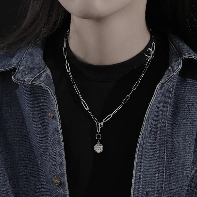 Personalized Stone & Steel Letter Pendant Necklace