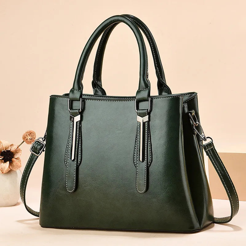 Large PU Leather Square Tote Handbag Style One Green