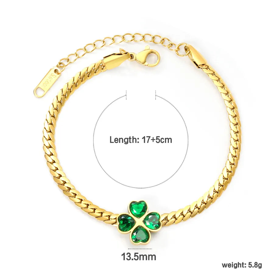 White Pearl Clover Bracelet with Green Zirconia BR28770JG