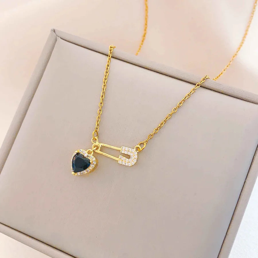 Titanium Steel Heart Pin Pendant Necklace XL380 Black Love Pin Necklace