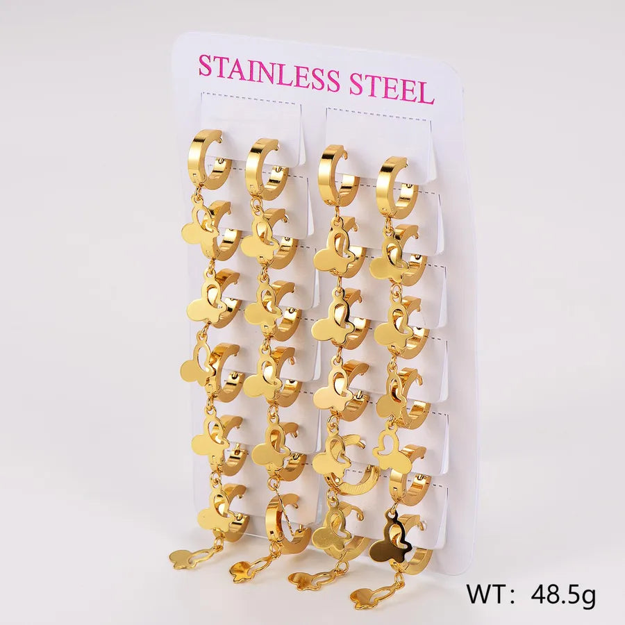 Gold Stainless Steel Star & Heart Ear Cuffs - 12 Pairs Butterfly