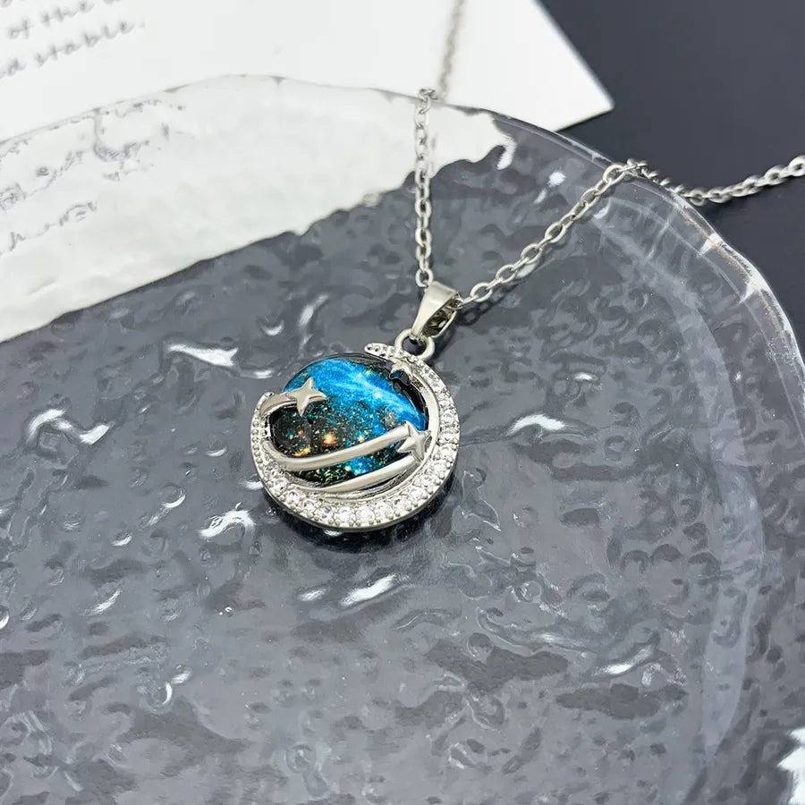 Blue Sky Star Pendant Necklace – Gold Plated XL375 Round Planet Necklace Silver