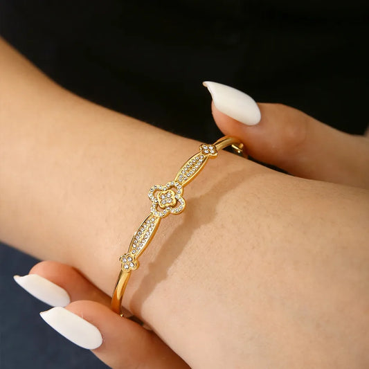18K Gold Plated Four-Leaf Zircon Bracelet