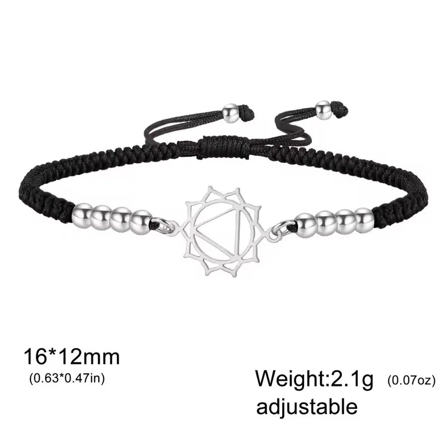 Mandala Lotus Red Rope Bracelet Element 4-steel Color with Black Rope