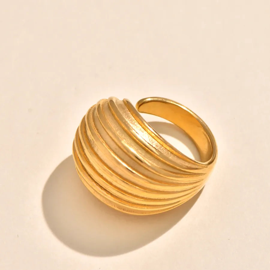 18K Gold Plated Shell & Zircon Open Ring Adjustable Opening Gold