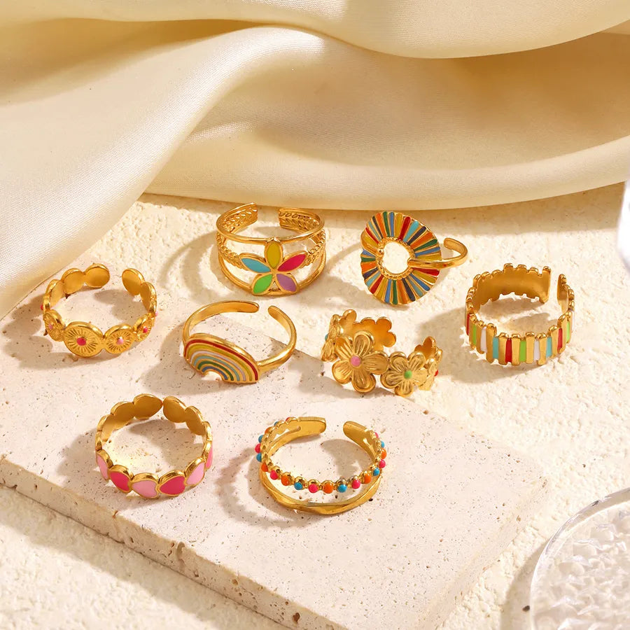 Rainbow Heart Stainless Steel Open Ring