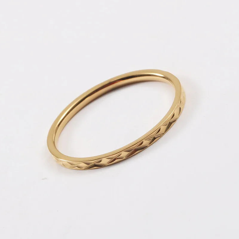 18K Gold Plated Titanium Steel Geometric Ring Type B Gold No. 8 A935