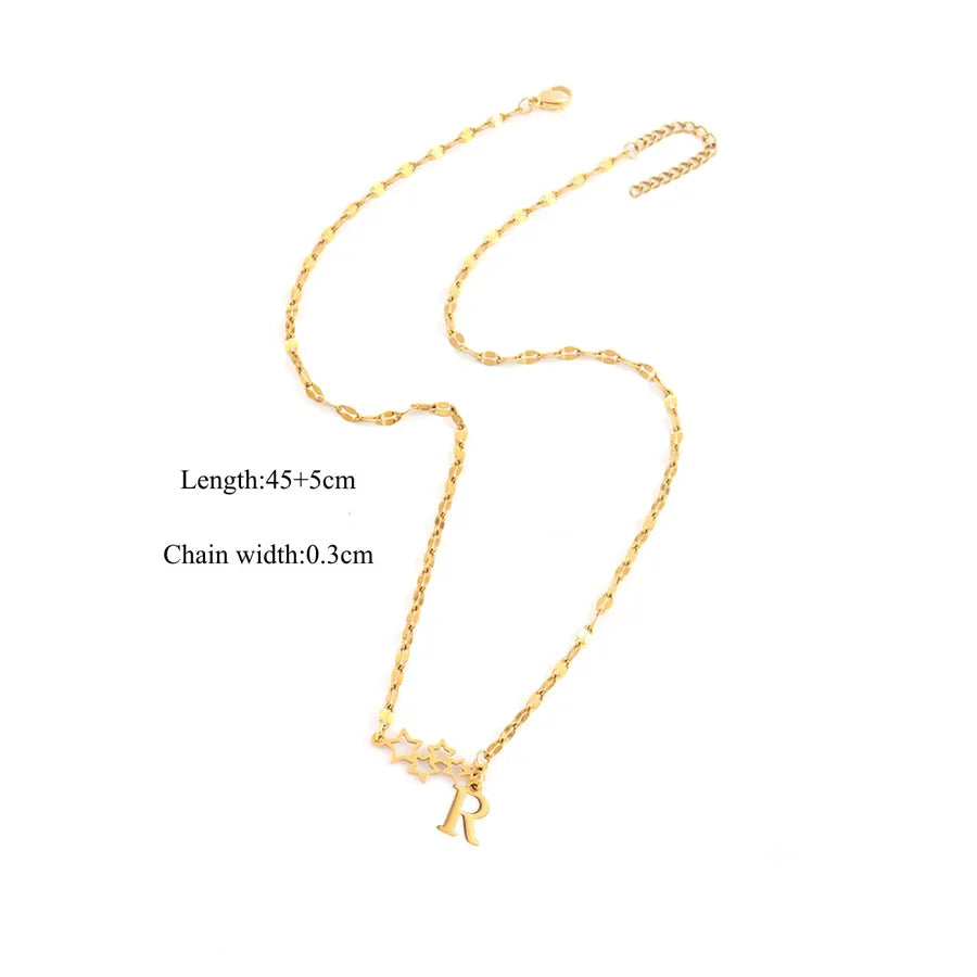 18K Gold Plated Letter & Star Pendant Necklace Gold R