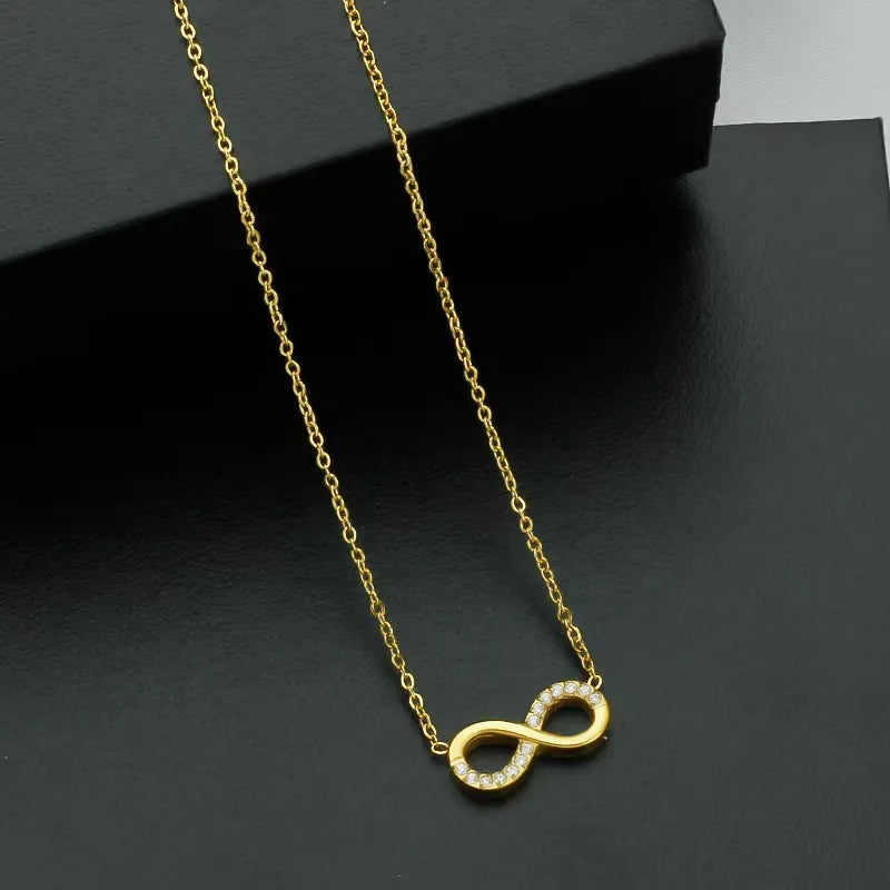 Titanium Infinity Necklace with Zircon N0071 Gold 14-piece Model