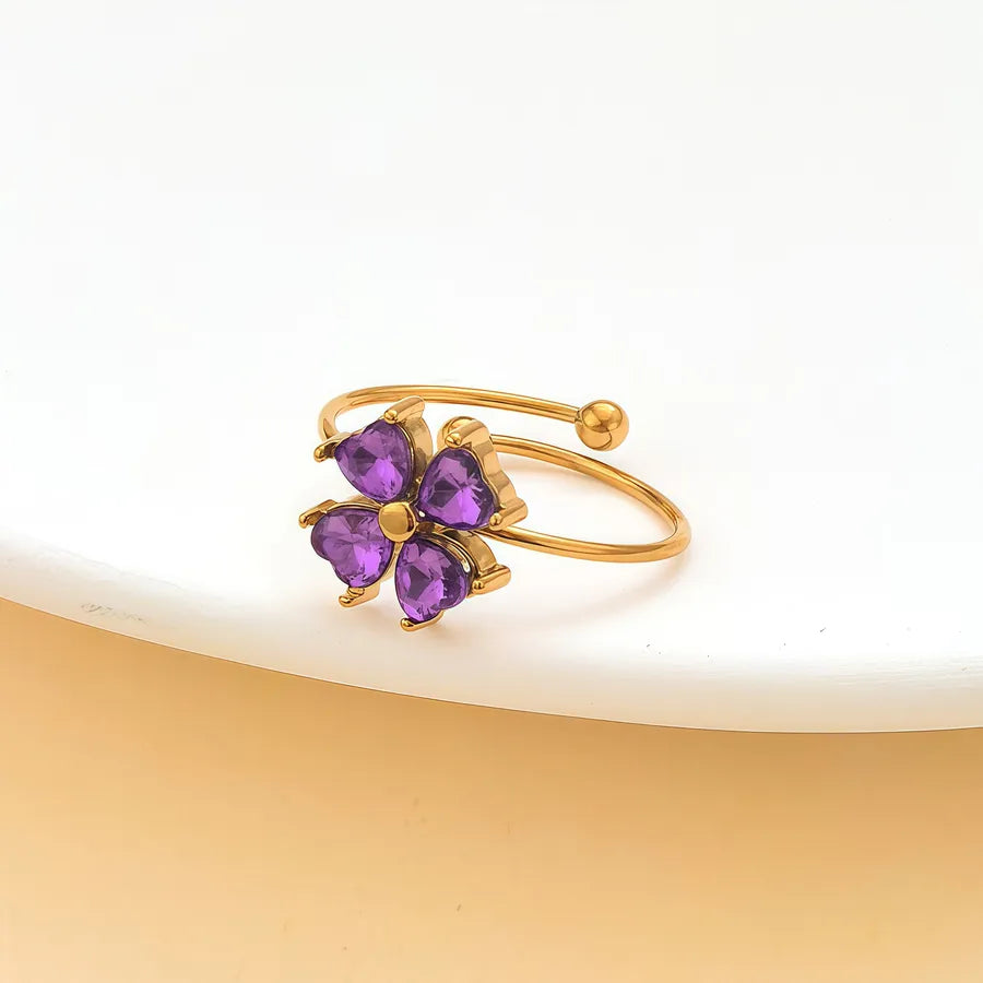 Zircon Heart & Flower Stainless Steel Ring JZ-25-09-007