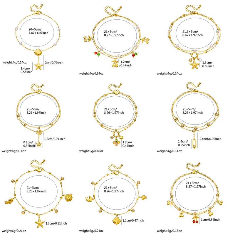 Double Layered Cherry Star Moon Anklet