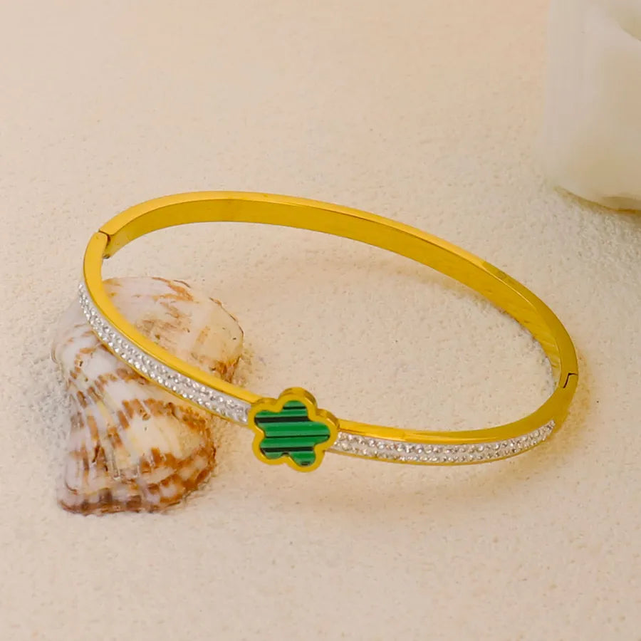 18K Gold Plated Zircon Hollow Stainless Steel Bracelet Average Size Gold 360