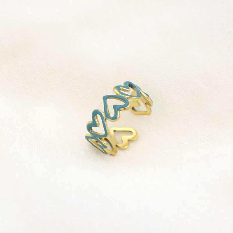 Leaf Enamel Stainless Steel Open Ring for Women Style 18